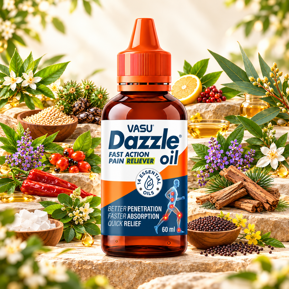 Vasu Dazzle Oil for Pain Relief - 60ml (Pack of 2)