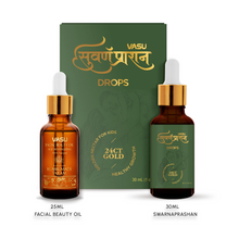 Load image into Gallery viewer, Vasu Swarnaprashan for Kids 30ml + Vasu Facial Beauty Oil 25ml - Combo Pack