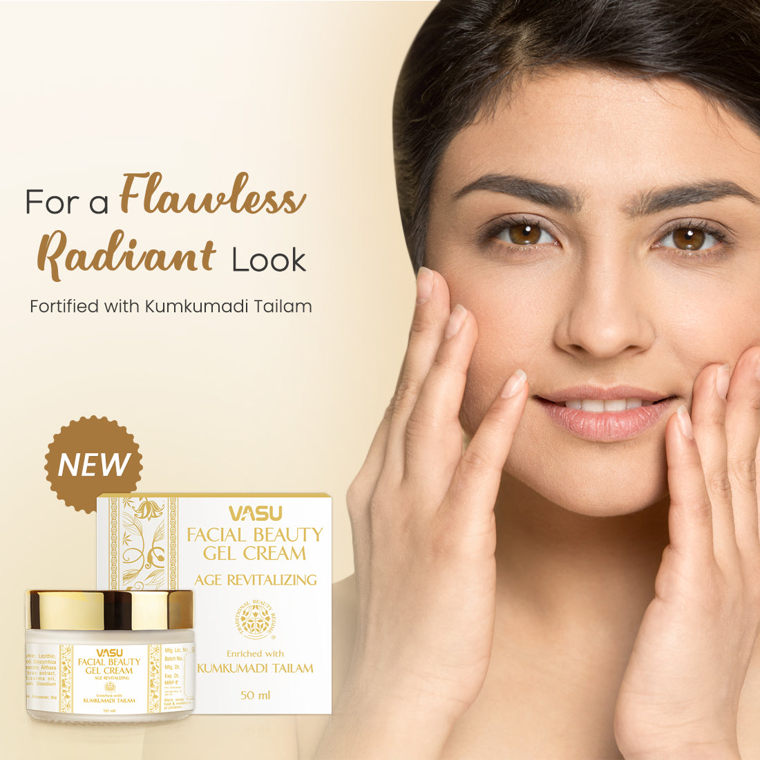 Vasu Facial Beauty Gel Cream - Enriched with Kumkumadi Tailam - Age Revitalizing - Reduce Hyperpigmentation & Age Spots - Novel Gelling Technology - Specially Formulated For Oily & Acne-prone Skin