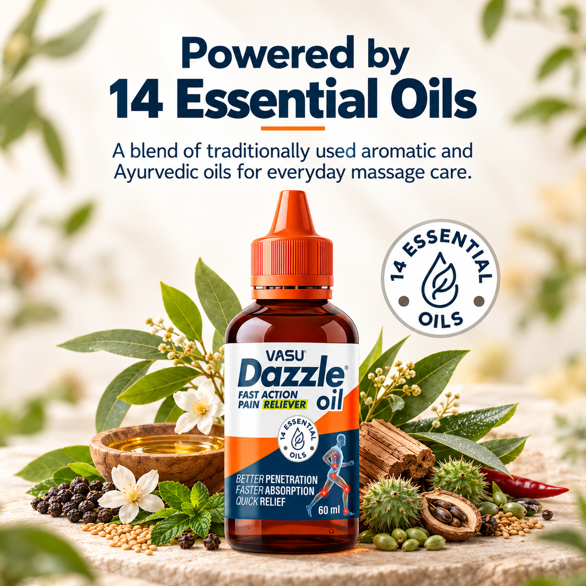 Vasu Dazzle Oil for Pain Relief - 60ml (Pack of 2)