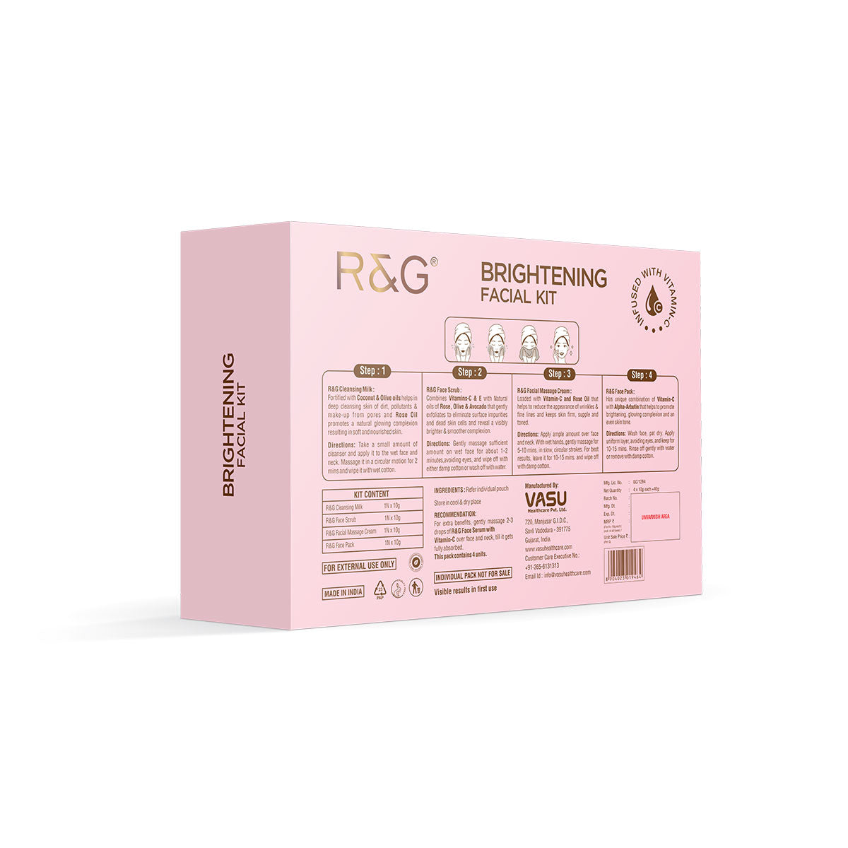 R&G Skin Brightening Facial Kit with Vitamin C (Pack of 4 x 40ml)
