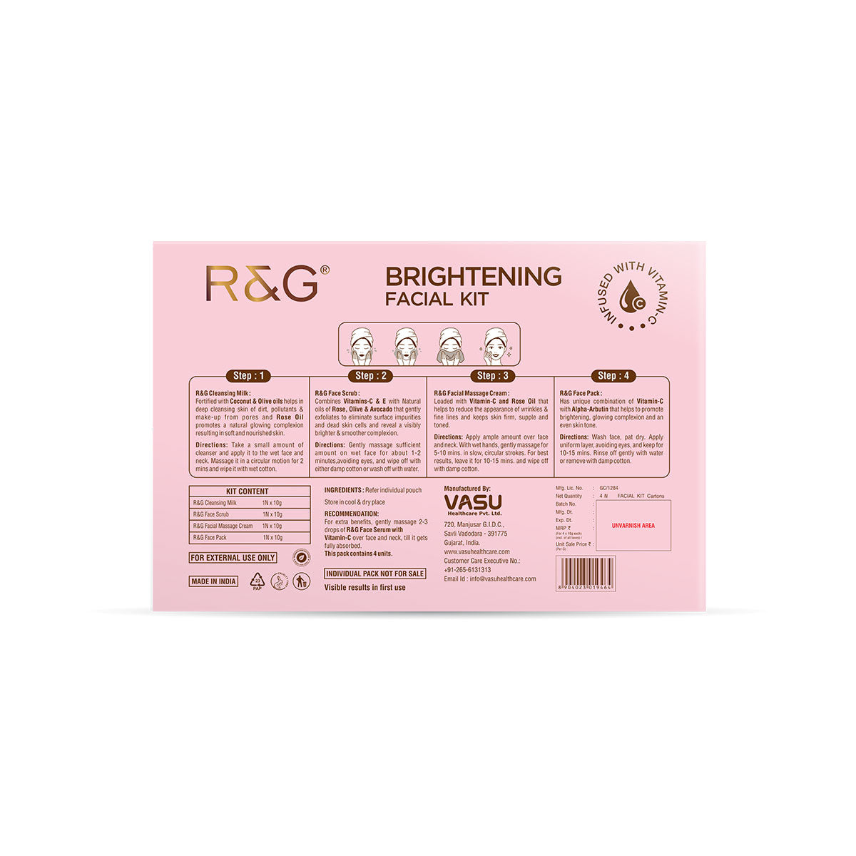 R&G Skin Brightening Facial Kit with Vitamin C (Pack of 4 x 40ml)