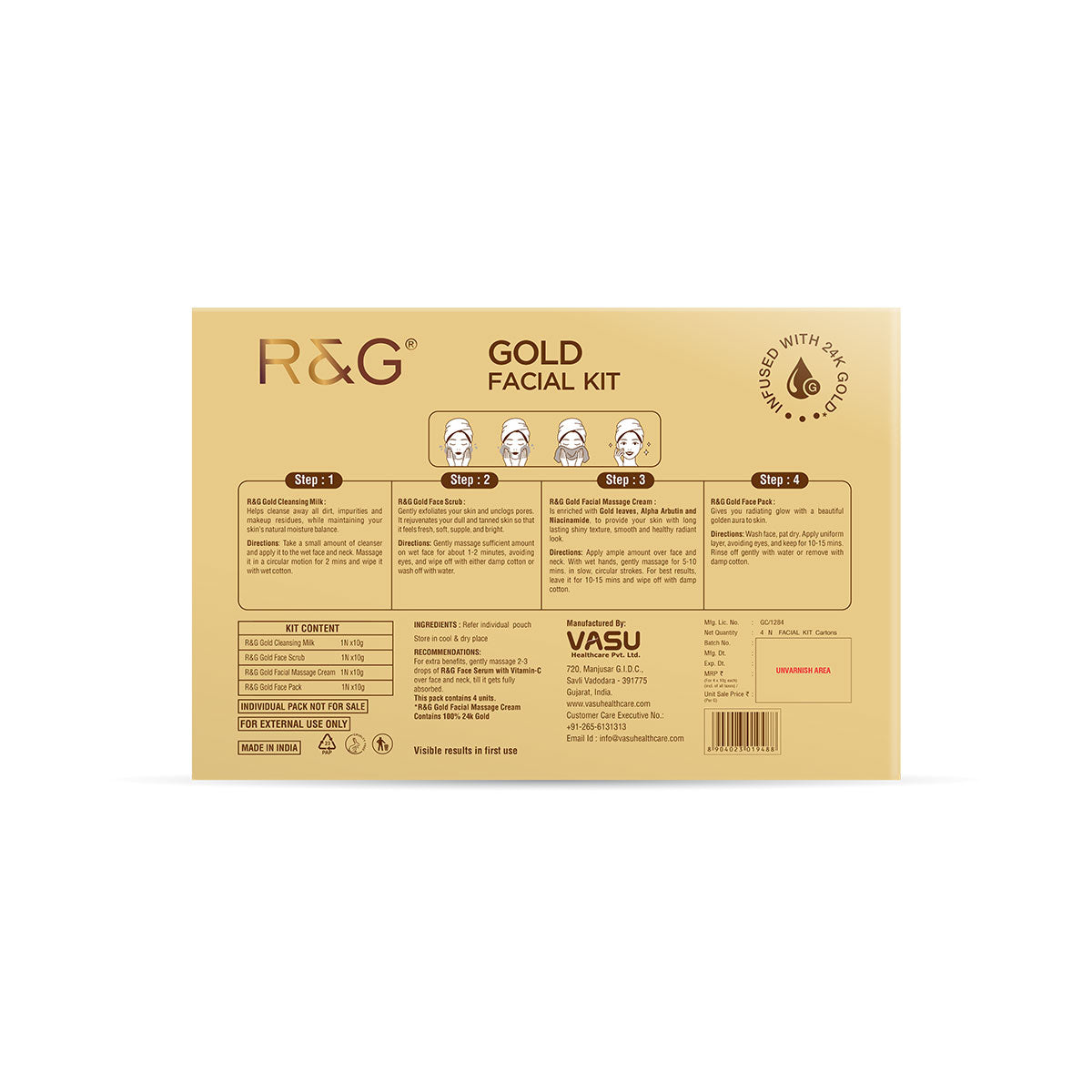 R&G Gold Facial Kit with 24K Gold (Pack of 4 x 40ml)