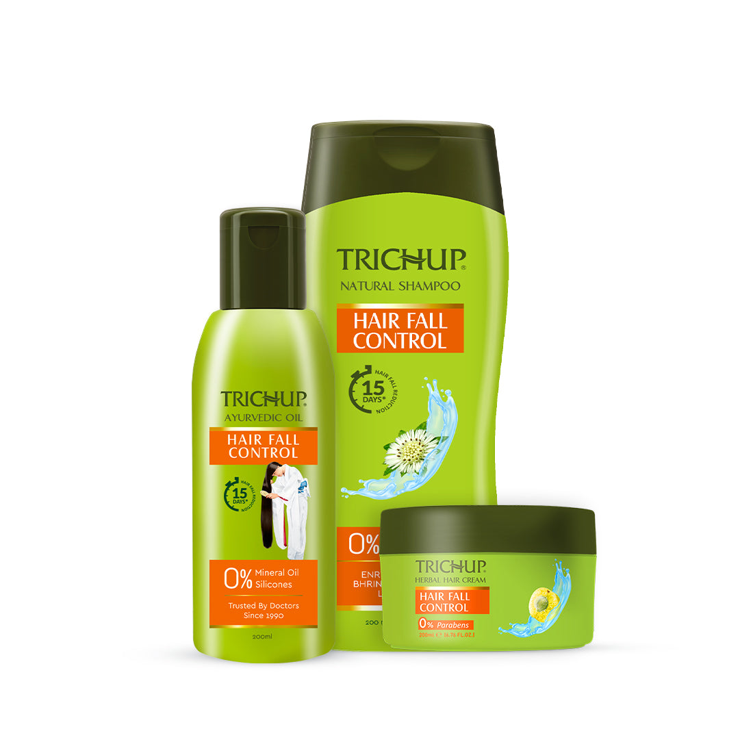Trichup Hair Fall Control Oil 200ml, Shampoo 200ml & Cream 200ml