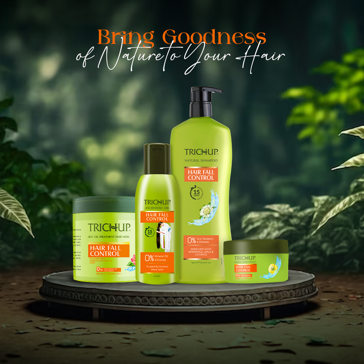 Trichup Hair Fall Control Oil 200ml, Shampoo 640ml & Cream 200ml