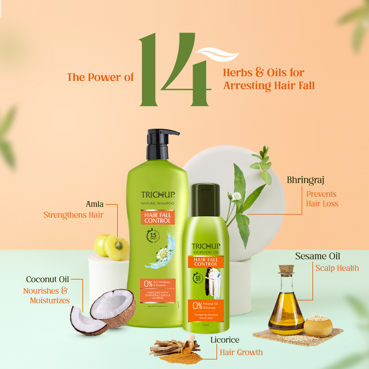 Trichup Hair Fall Control Oil 200ml & Shampoo 640ml