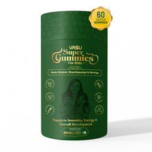 Load image into Gallery viewer, Vasu Super Gummies For Kids – Supports Immunity, Energy & Overall Development – Natural Strawberry (60 Gummies) – Made with Kesar, Moringa, Brahmi & Shankhpushpi