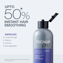 Load image into Gallery viewer, Trichup Pro Damage Repair &amp; Instant Smoothing Hair Care Combo for Dry Frizzy Hair (Set of 2) - Shampoo 300 ml + Hair Oil Serum 100 ml | Improves Texture, Manageability | Control Breakage | Nourishment
