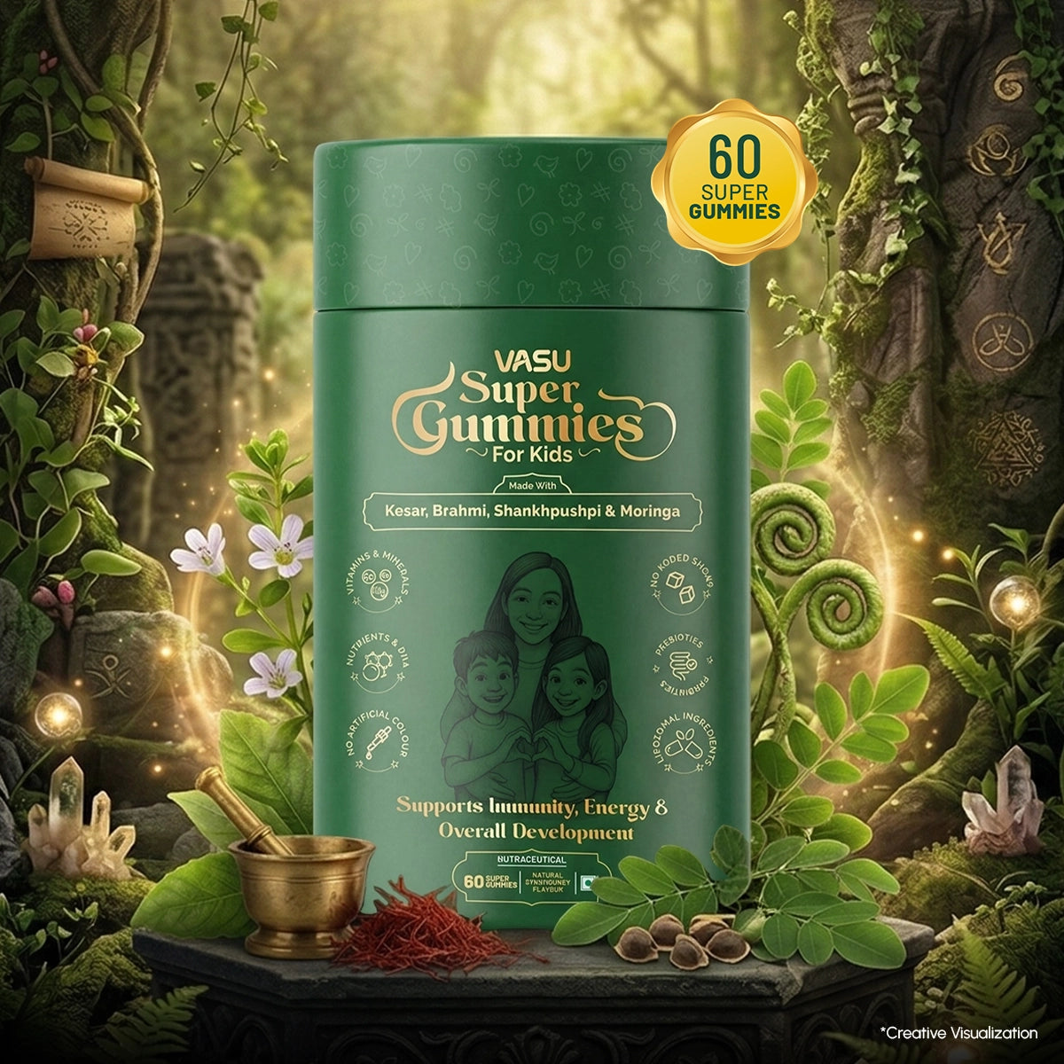 Vasu Swarna Malish Tailam Baby Massage Oil (200ml) & Swarnaprashan Drops (30ml) & Super Gummies (60 Gummies)