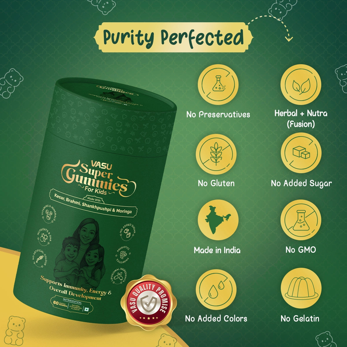 Vasu Immunity Booster Combo for Kids – Swarnaprashan Drops (30ml) & Super Gummies (60 Gummies)