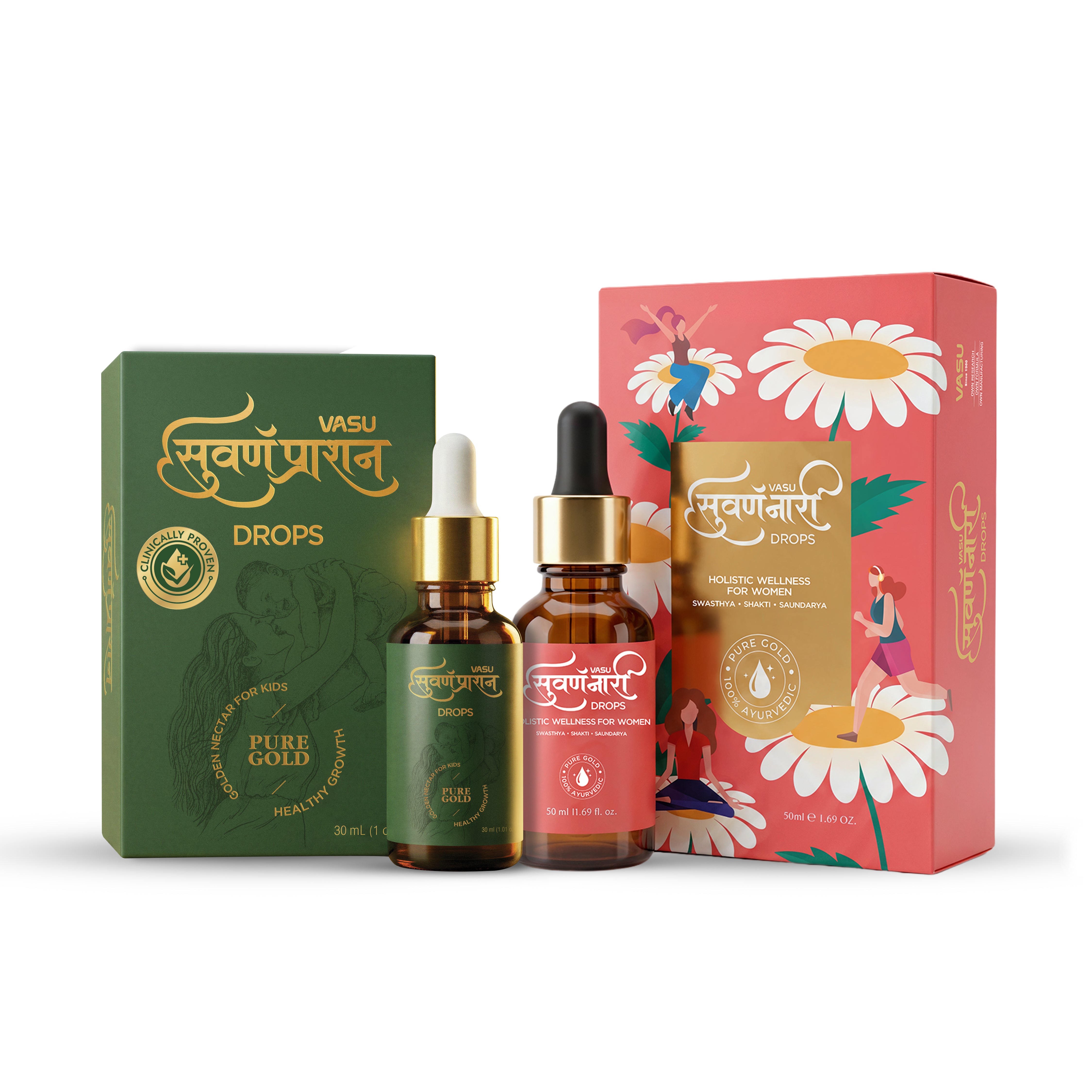Vasu Swarna Naari Drops 50ml + Swarnaprashan Drops for Kids 30ml Combo Pack