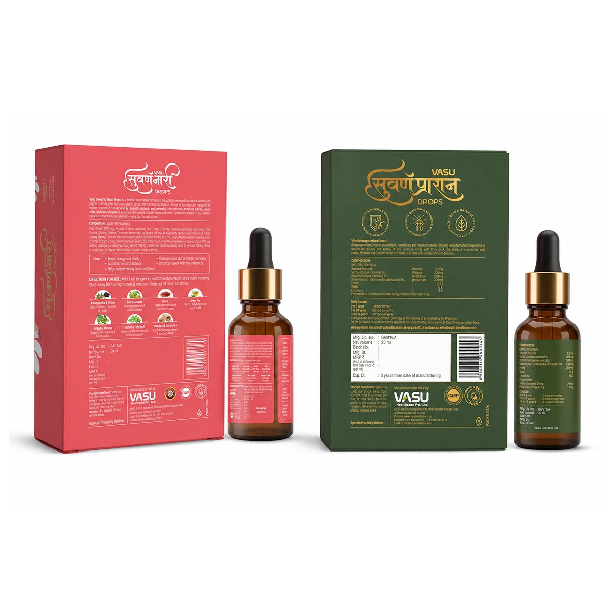 Vasu Swarna Naari Drops 50ml + Swarnaprashan Drops for Kids 30ml Combo Pack