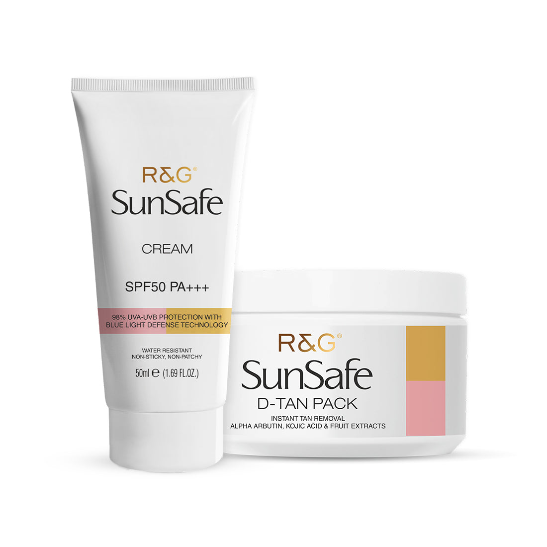 R&G SunSafe SPF 50 Sunscreen & D-Tan Pack Combo | Broad Spectrum PA+++ with Tan Removal | Protection Against UVA-UVB Rays | Helps in Minimize Age spots