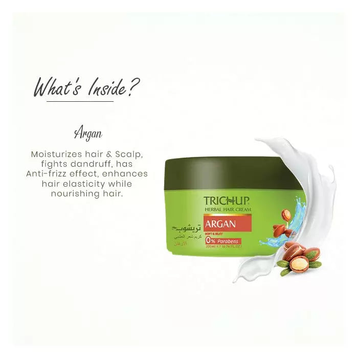 Trichup Argan Herbal Hair Cream For Frizzy, Dull & Dry Hair - Enriched with Moroccan Argan oil - Nourishes, Hydrates & Give Style to Your Hair, All Day Long - VasuStore