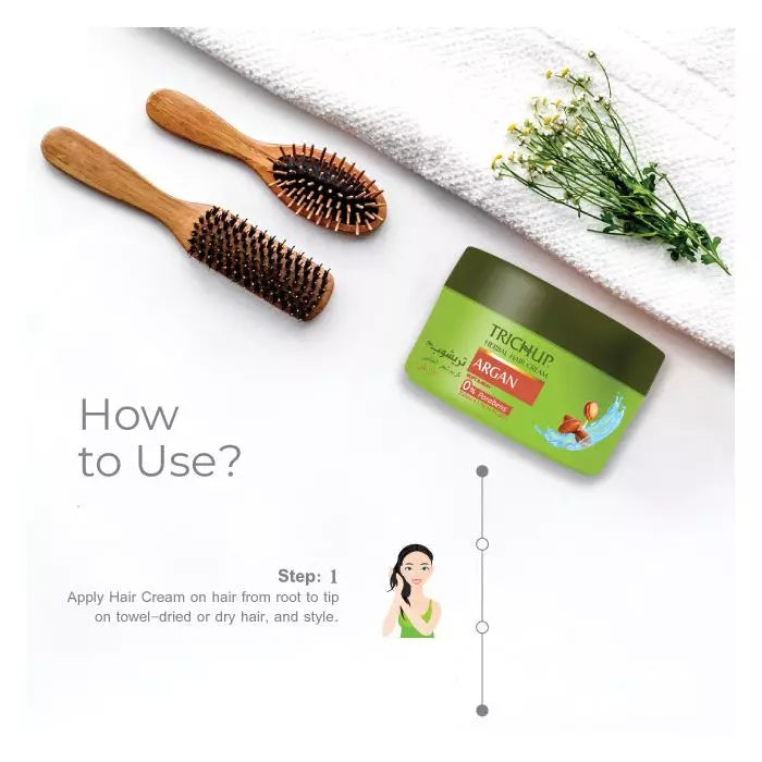 Trichup Argan Herbal Hair Cream For Frizzy, Dull & Dry Hair - Enriched with Moroccan Argan oil - Nourishes, Hydrates & Give Style to Your Hair, All Day Long - VasuStore