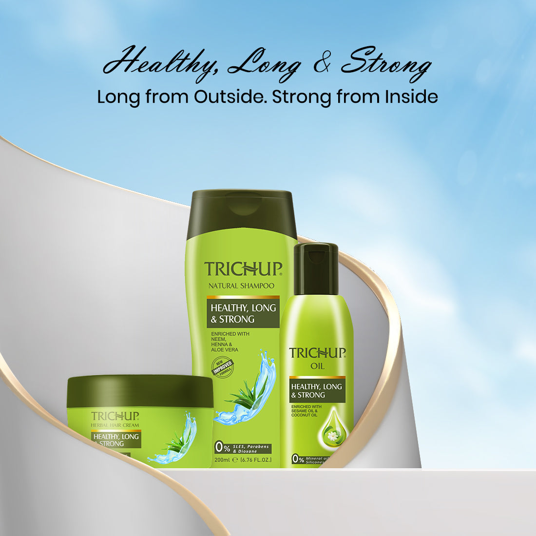 Trichup Healthy Long & Strong Shampoo & Cream - Enriched with Aloe Vera & Neem - Provides Essential Nutrients to Your Hair Follicles & Promote Healthy, Shiny & Strong Hair - VasuStore