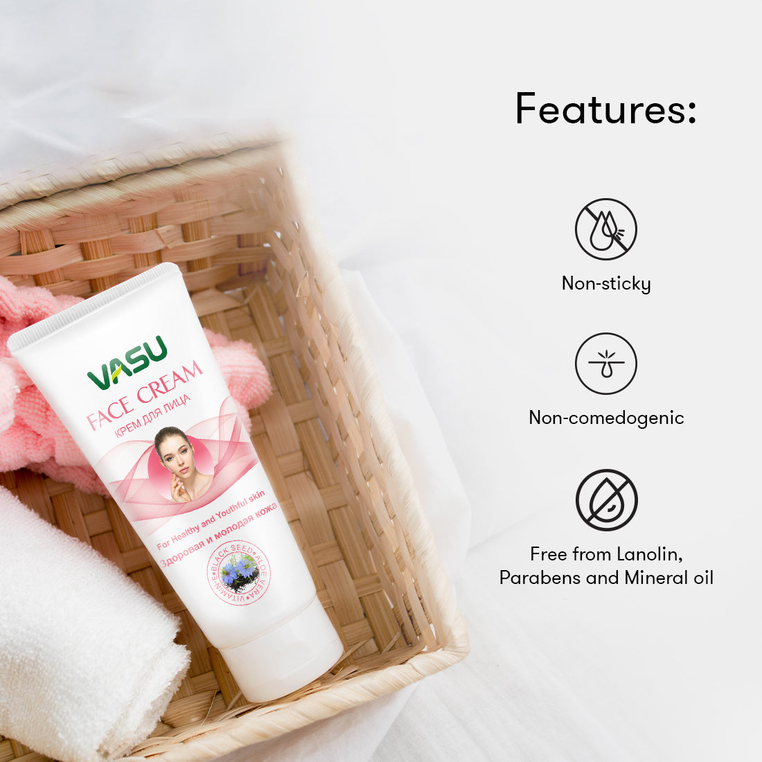 Vasu Naturals Face & Hand Cream - Enriched with Green Tea, Black Seed, Almond & Olive Oil - Soothes & Moisturizes Your Dry Skin and Promotes Healthy & Youthful Skin - VasuStore