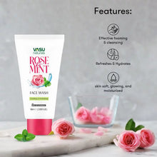 Load image into Gallery viewer, Vasu Naturals Rose &amp; Mint Face Wash - Enriched with Menthol &amp; Pro-Vitamin B5 - Refreshes &amp; Hydrates - Helps to Leave Skin Soft, Glowing &amp; Moisturized - Pack of 3 - VasuStore
