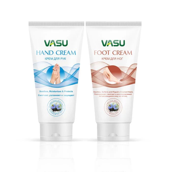 Vasu Naturals Hand & Foot Cream - Enriched with Green Tea, Black Seed, Almond & Olive Oil - Soothes & Moisturizes Your Dry & Rough Feet & Hand and Promotes Healthy Skin - VasuStore