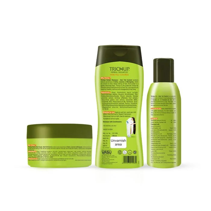 Trichup Hair Fall Control Oil, Shampoo & Cream - Enriched with Amla & Bhringraj - Helps to Prevent Premature Falling of Hair & Strengthens Your Hair Follicles - VasuStore