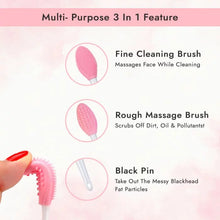 Load image into Gallery viewer, Facial Massager Blackhead Remover Double-Sided Silicone Brush - Deep Facial Cleaning and Exfoliate, Nose Pore Massager - Multi-Purpose 3 in 1 Feature - Pink - VasuStore
