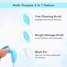 Load image into Gallery viewer, Facial Massager Blackhead Remover Double-Sided Silicone Brush - Deep Facial Cleaning and Exfoliate, Nose Pore Massager - Multi-Purpose 3 in 1 Feature - Blue (Pack of 2) - VasuStore
