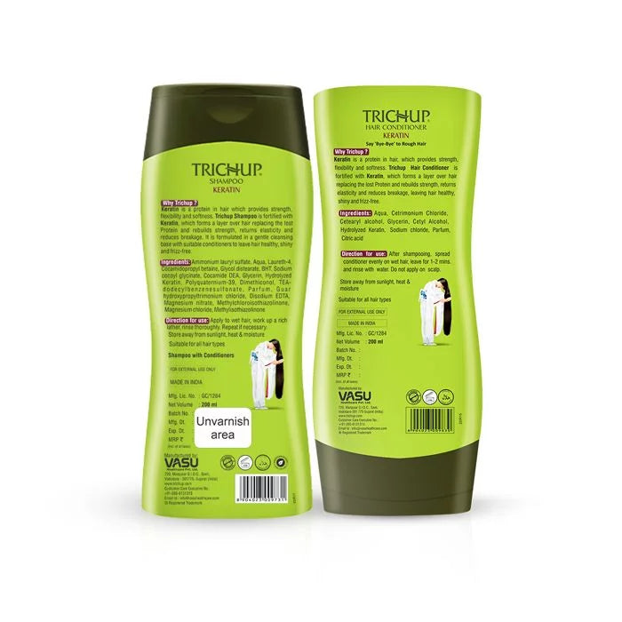 Trichup Keratin Shampoo & Conditioner - Fortified with Keratin Protein - Repair Damaged Hair, Rebuild the Strength, Returns Elasticity & Reduce Breakage of Your Hair - VasuStore