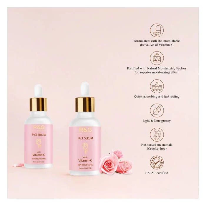 R&G Vitamin C Face Serum for Skin Brightening - Help Reduce Fine Lines, Wrinkles, Dark Spots, Evens Skin Tone and Promotes Visibly Radiant, Smoother & Healthier Looking Skin - VasuStore