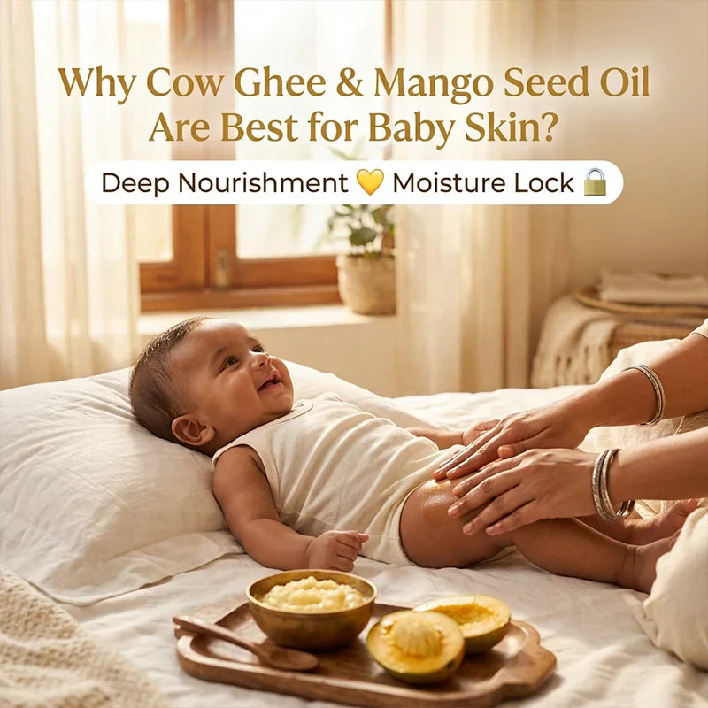 Why Cow Ghee & Mango Seed Oil Are Best for Baby Skin: Deep Nourishment & Moisture Lock Benefits