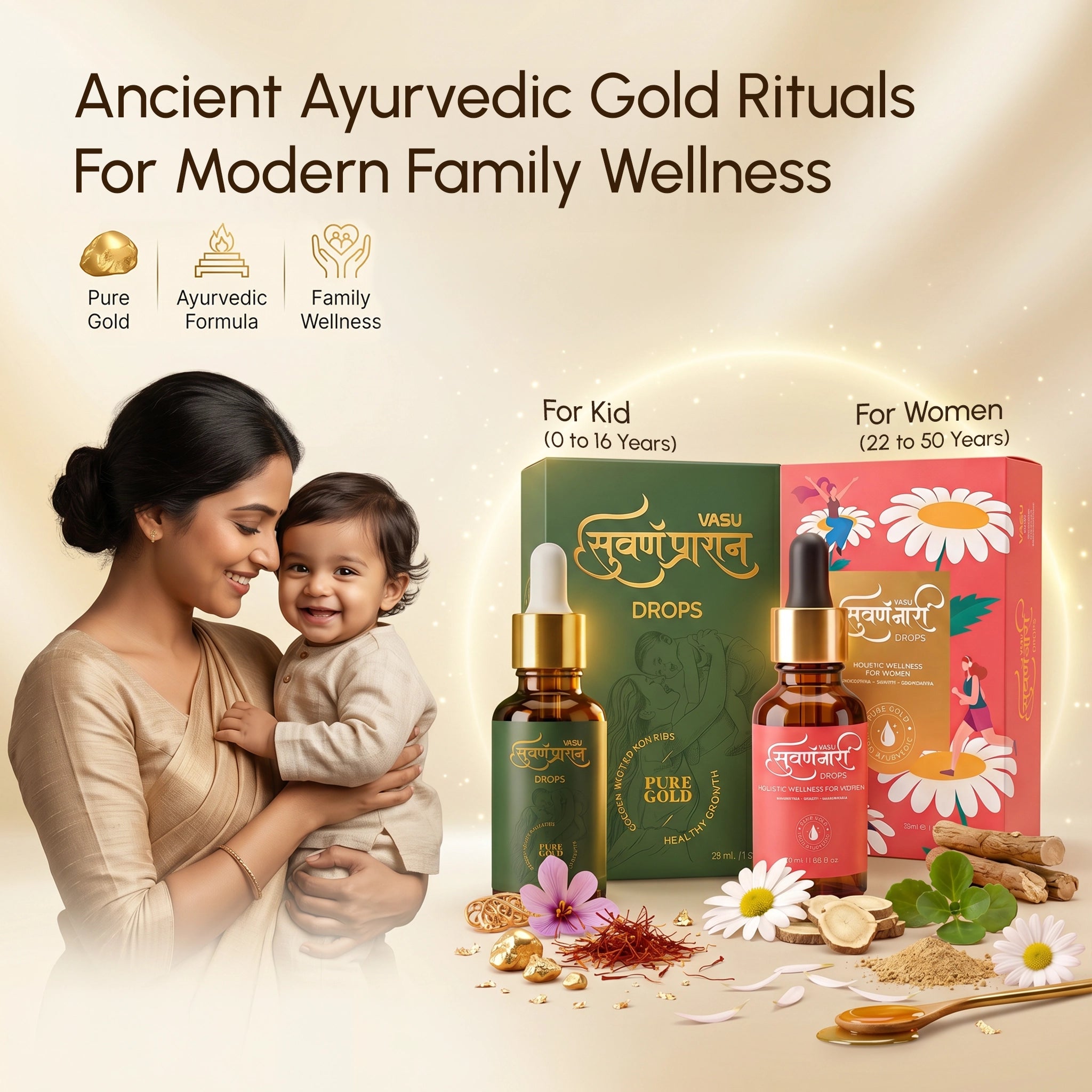 Vasu Swarna Naari Drops 50ml + Swarnaprashan Drops for Kids 30ml Combo Pack