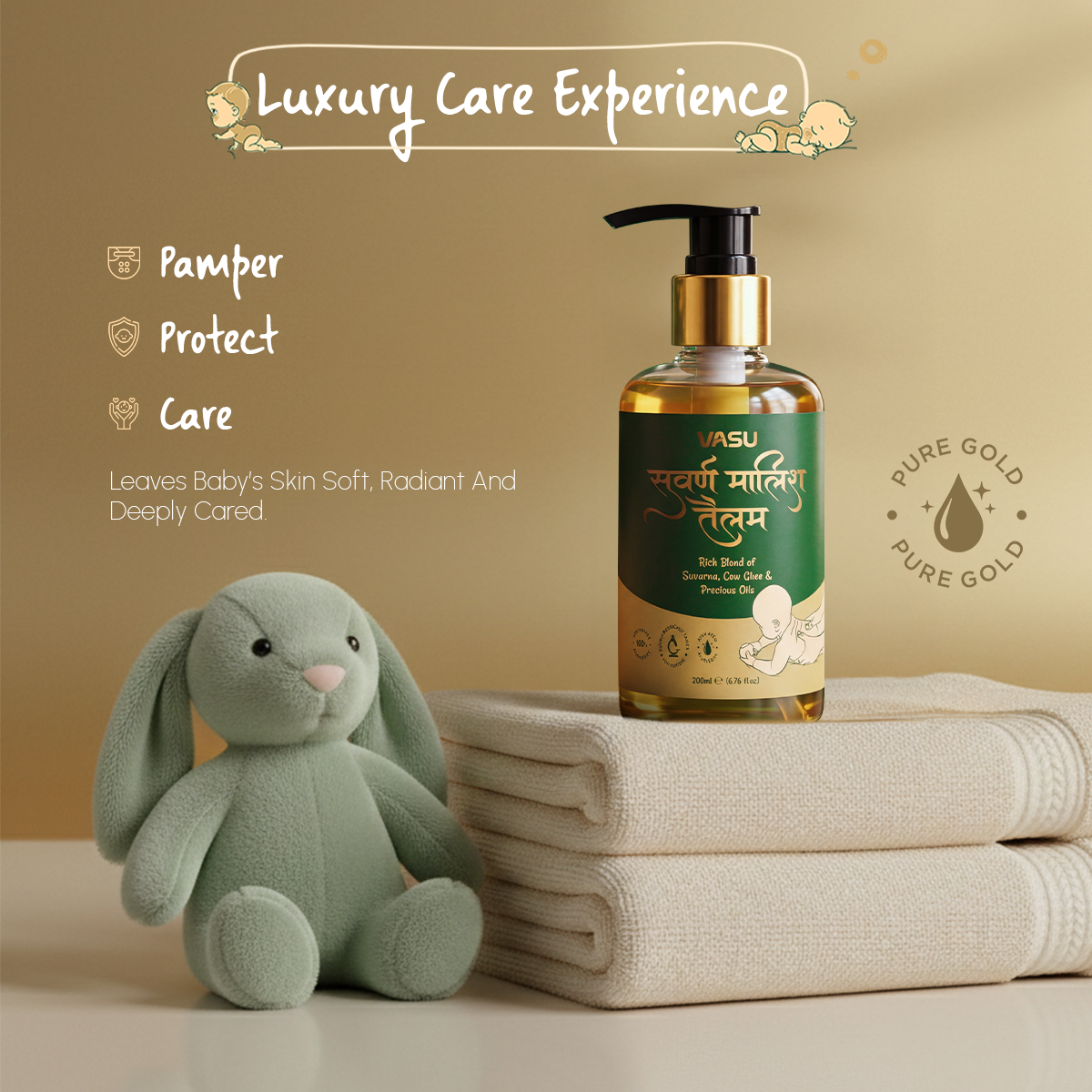 Vasu Swarna Malish Tailam Baby Massage Oil (200ml) & Swarnaprashan Drops (30ml) & Super Gummies (60 Gummies)