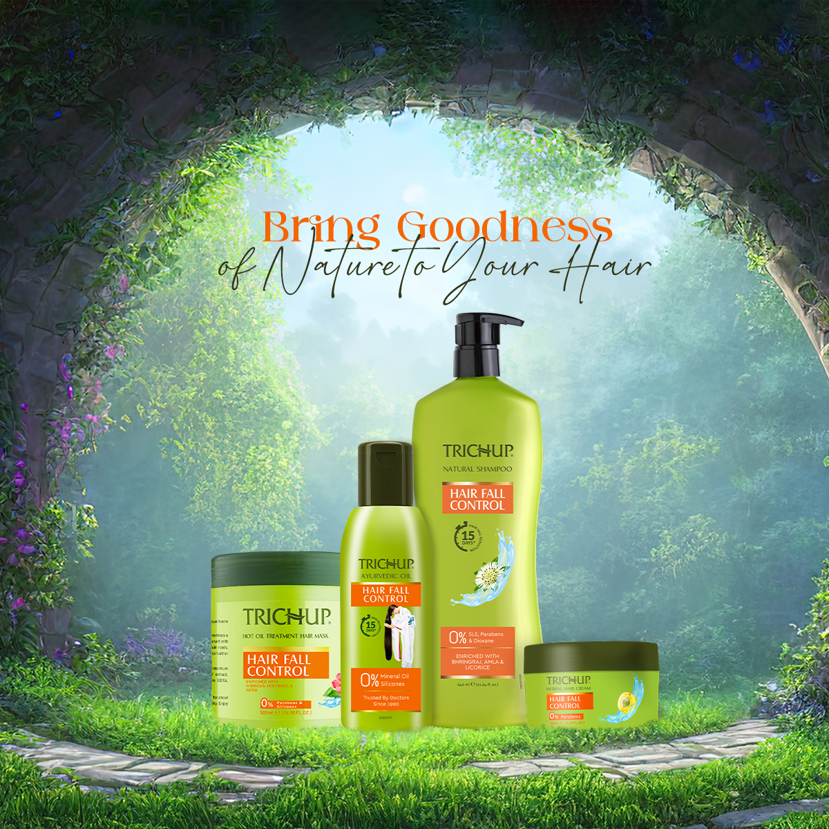 Trichup Hair Fall Control Shampoo 640ml & Cream 200ml
