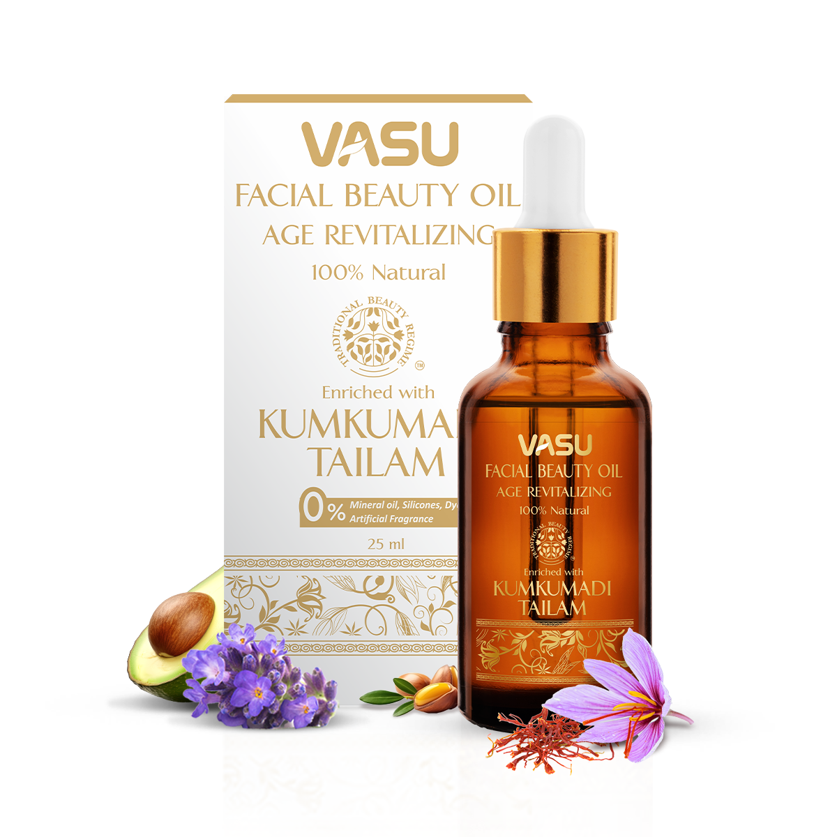 Vasu Facial Beauty Oil - Enriched with Kumkumadi Tailam -Age Revitalizing - Reduce Hyperpigmentation & Age Spots - Gives Natural Glow to Your Face - 100% Natural
