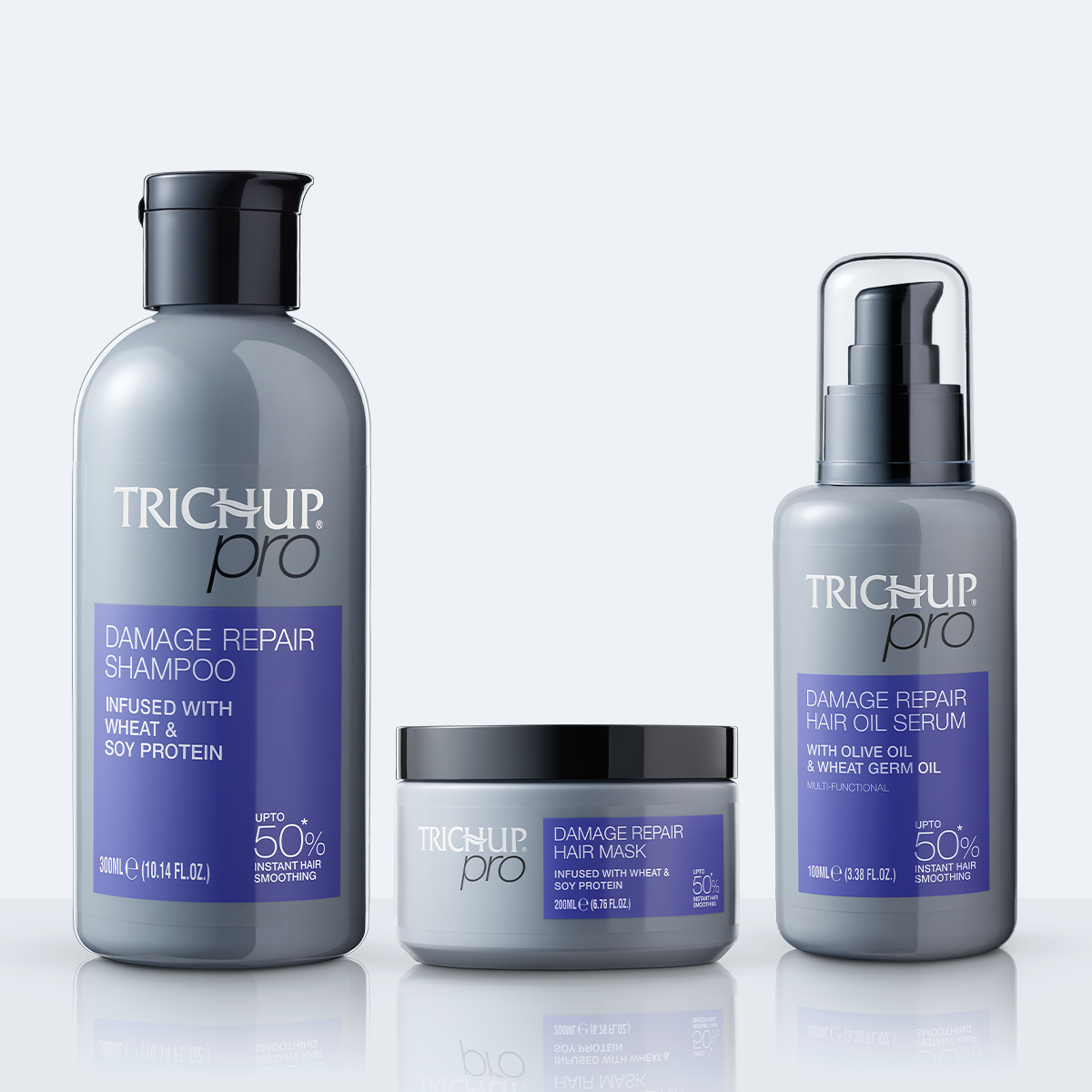Trichup Pro Damage Repair & Instant Smoothing Hair Care Kit for Dry Frizzy Hair (Set of 3)- Shampoo 300 ml + Hair Oil Serum 100 ml + Hair Mask 200 ml