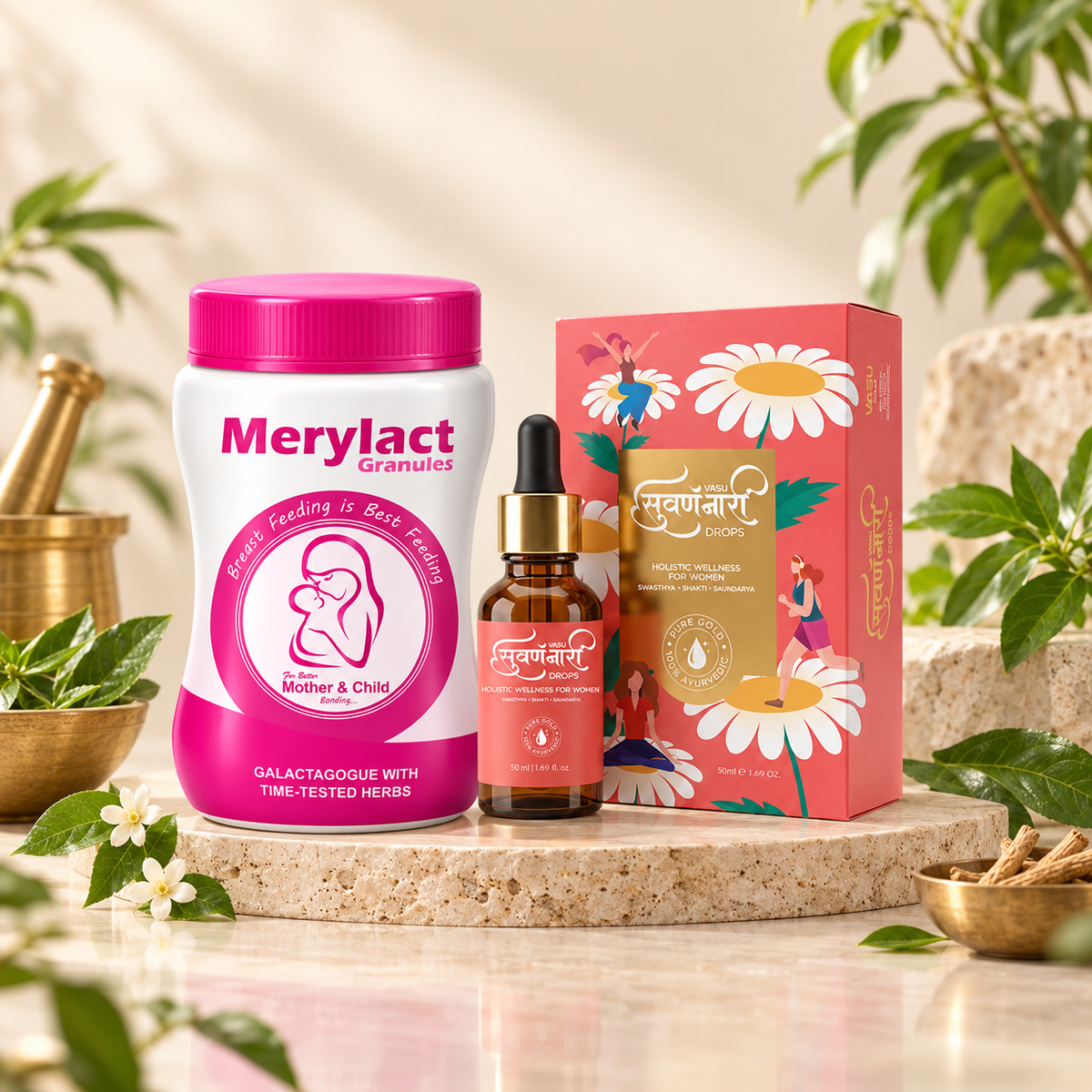 Vasu Swarna Naari Drops (50ml) + Merylact Granules (250g)
