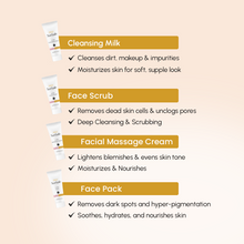 Load image into Gallery viewer, R&amp;G Sunsafe Mini D-Tan Facial Kit | 4 Easy Steps For Tan Removal | Brightens and Evens Skin Tone | Hydrates &amp; Nourishes Skin | Cleansing Milk, Face Scrub, Massaging Cream, D-Tan Face Pack - 10 ml Each
