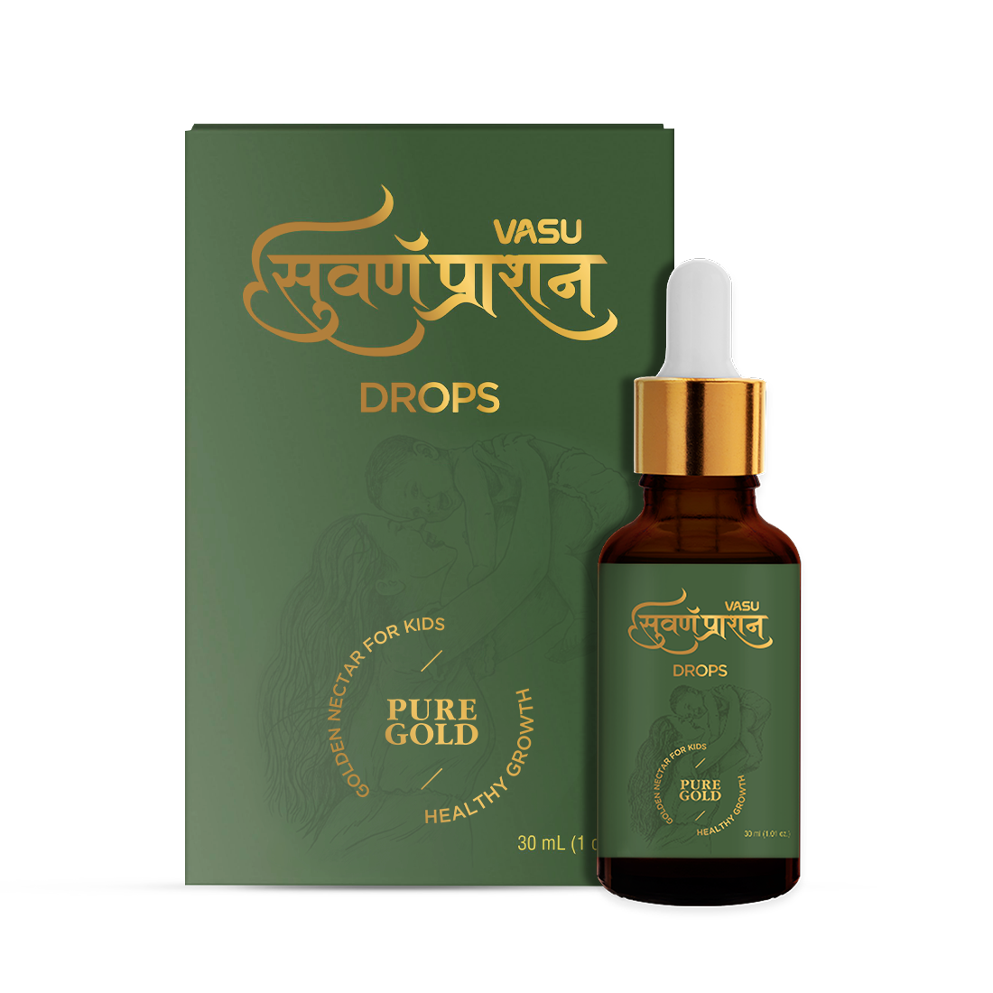 VASU Swarnaprashan Drop For Kids - Natural Formulated With Pure 24Ct Gold | Healthy Growth | Golden Nectar | Improves Strength & Immunity Booster For Kids (0-16 Years)