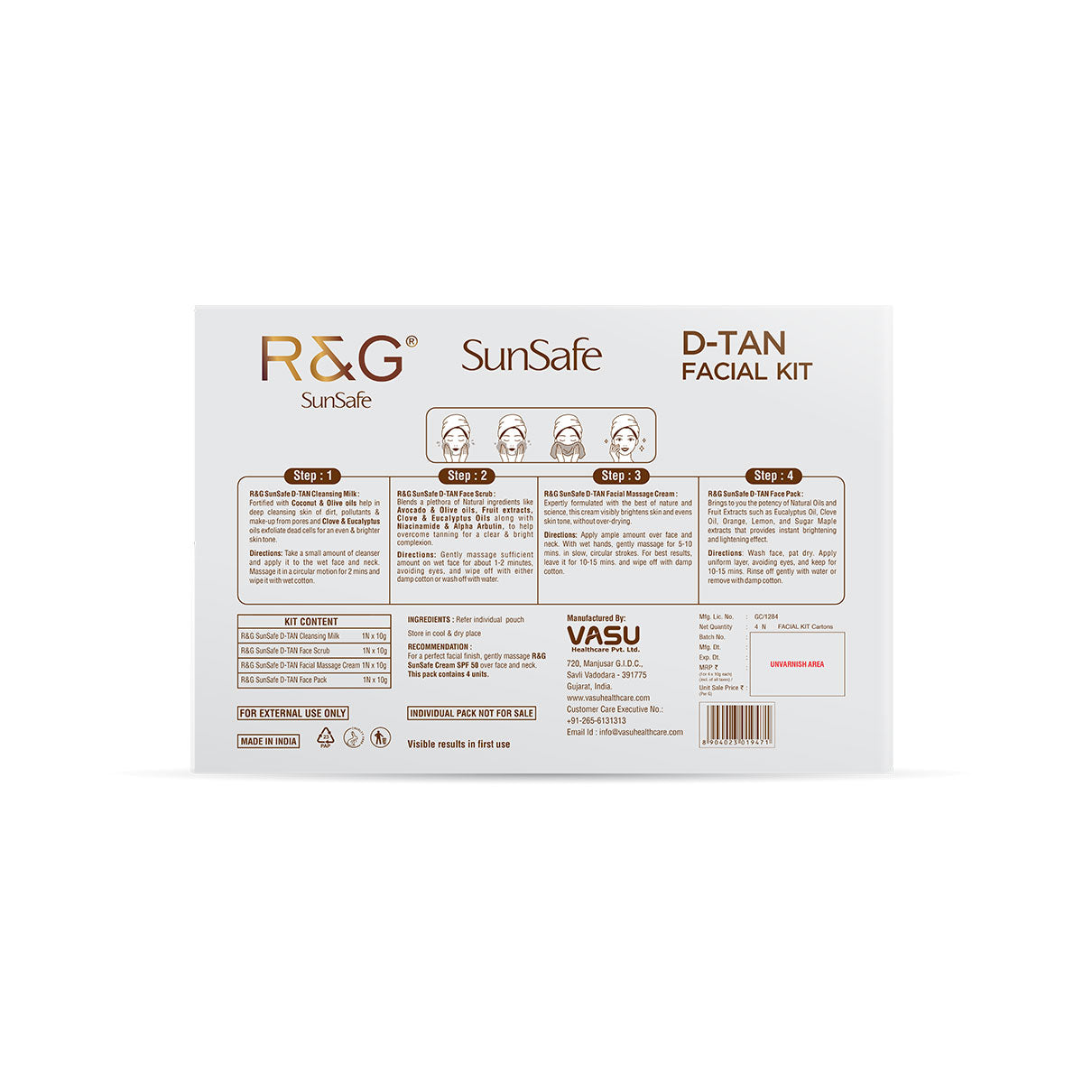 R&G SunSafe D-TAN Facial Kit (Pack of 4 x 40ml)