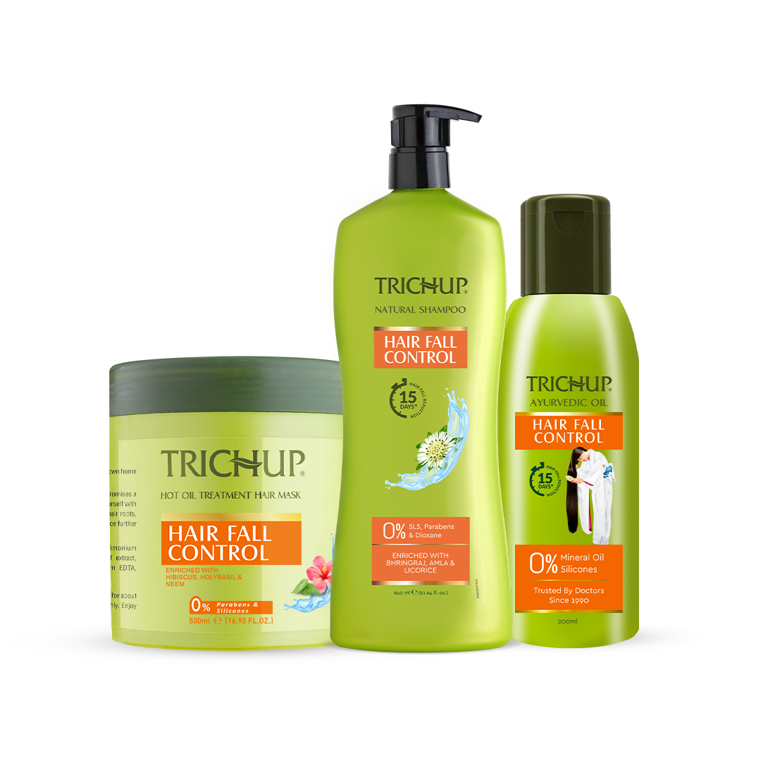 Trichup Hair Fall Control Oil 200ml, Shampoo 640ml, Mask 500ml