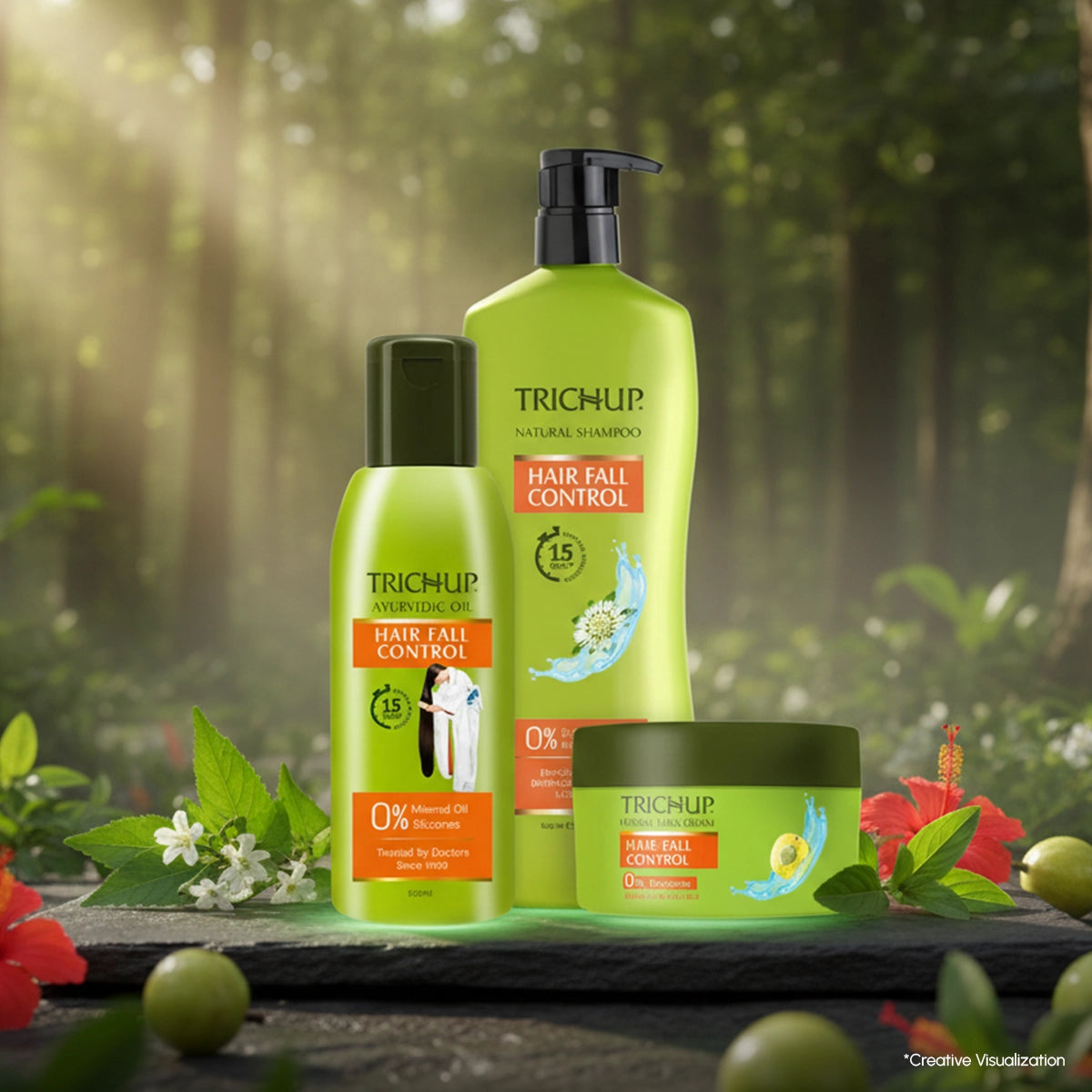 Trichup Hair Fall Control Oil 200ml, Shampoo 640ml & Cream 200ml