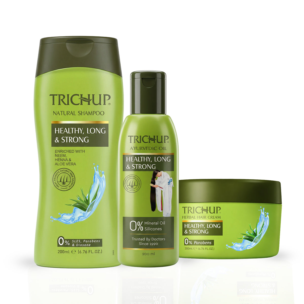 Trichup Healthy Long & Strong Oil 200ml, Shampoo 200ml & Cream 200ml