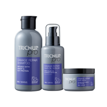 Load image into Gallery viewer, Trichup Pro Damage Repair &amp; Instant Smoothing Hair Care Kit for Dry Frizzy Hair (Set of 3)- Shampoo 300 ml + Hair Oil Serum 100 ml + Hair Mask 200 ml
