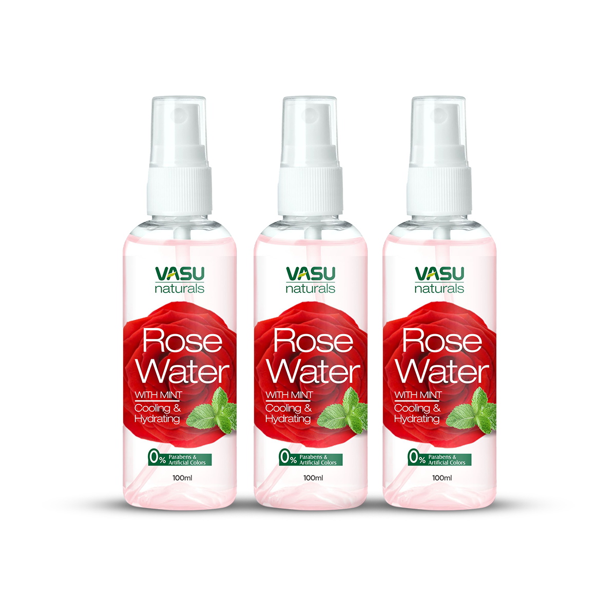 Vasu Naturals Rose Water - Enriched with Rose & Menthol - Natural Hydrator & Rejuvenator - Instantly Moisturize, Revitalize & Helps to Recover Tired Skin - Pack of 3