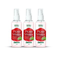 Load image into Gallery viewer, Vasu Naturals Rose Water - Enriched with Rose &amp; Menthol - Natural Hydrator &amp; Rejuvenator - Instantly Moisturize, Revitalize &amp; Helps to Recover Tired Skin - Pack of 3
