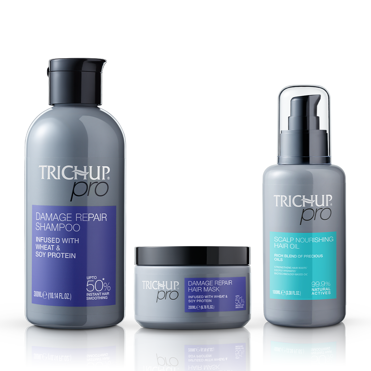 Trichup Pro Damage Repair & Instant Smoothing Hair Combo (Set of 3) - Shampoo 300ml + Scalp Oil 100ml + Mask 200ml