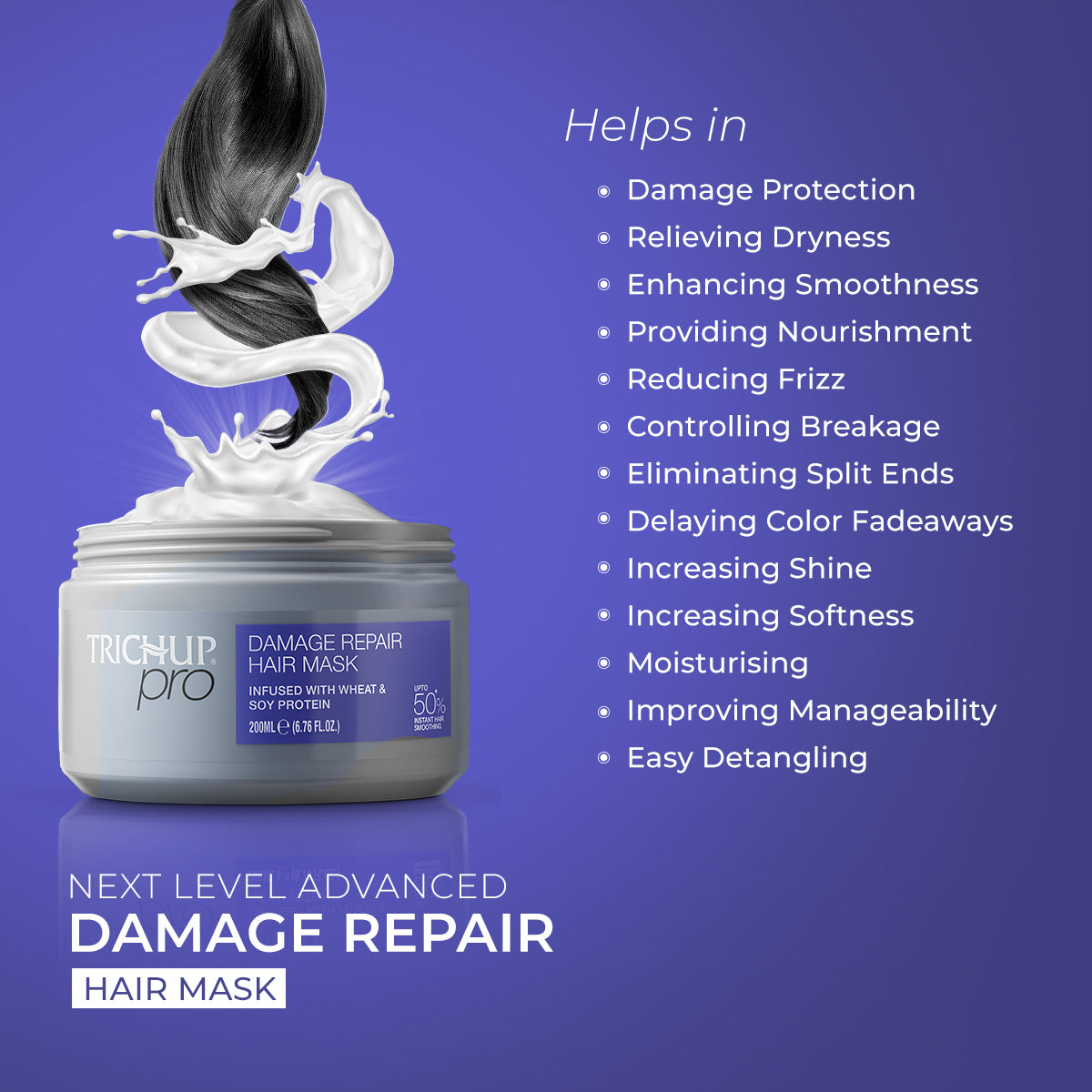 Trichup Pro Damage Repair & Instant Smoothing Hair Care Combo (Shampoo 300ml + Oil Serum 100ml + Mask 200ml)