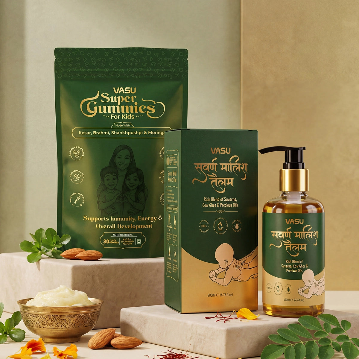 Vasu Swarna Malish Tailam Baby Massage Oil (200ml) & Super Gummies (30 Gummies)