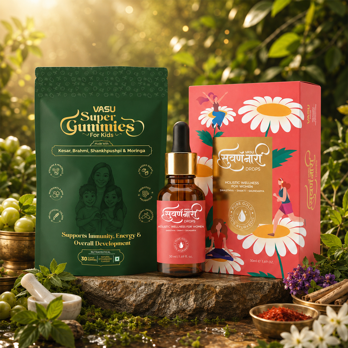 Vasu Swarna Naari Drops (50ml) + Super Gummies (30 Gummies) Combo Pack
