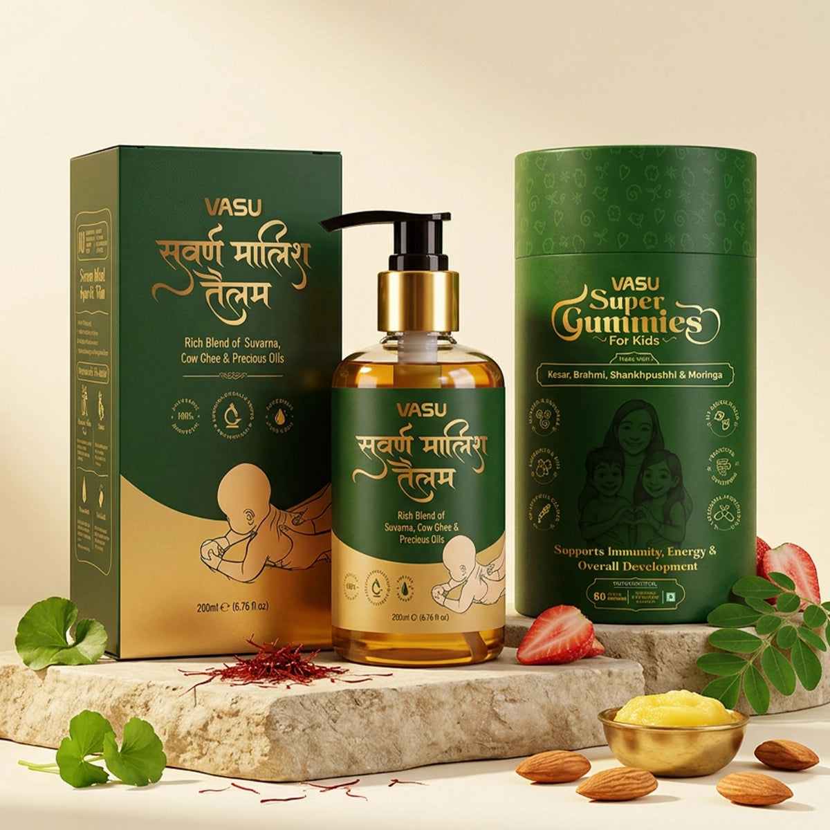 Vasu Swarna Malish Tailam Baby Massage Oil (200ml) & Super Gummies (60 Gummies)