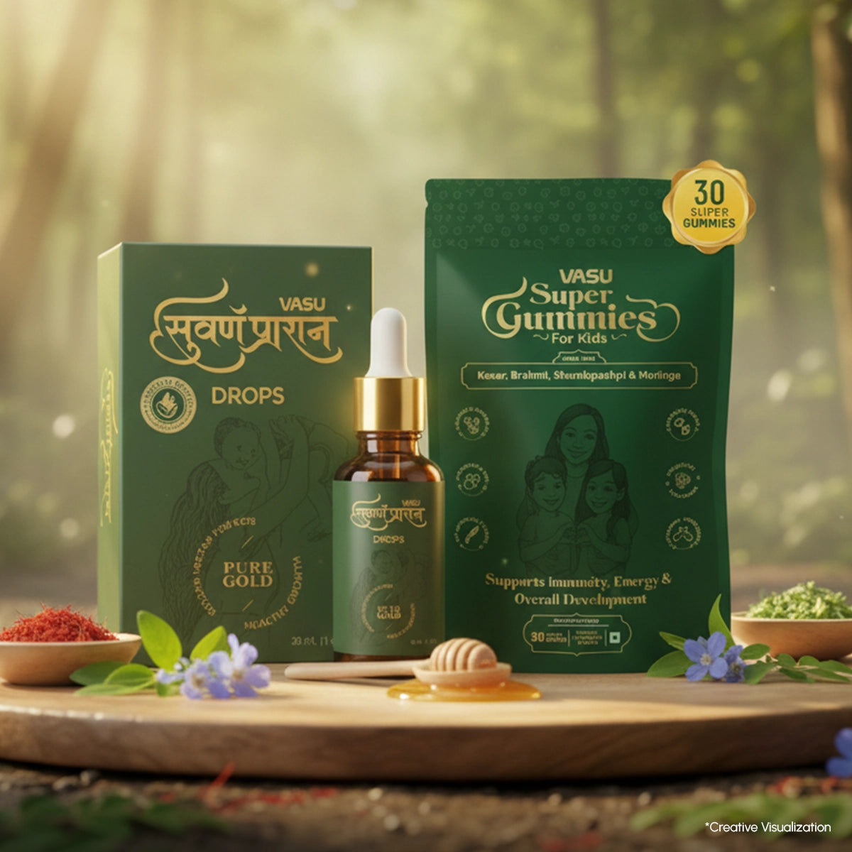 Vasu Immunity Booster Combo for Kids – Swarnaprashan Drops (30ml) & Super Gummies (30 Gummies)